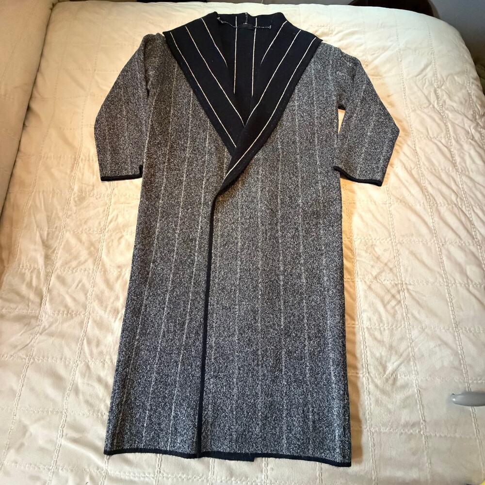 Kerisma Long Knit Duster Cardigan Black Gray Pinstripe M/L